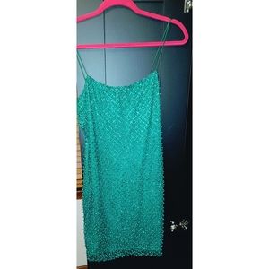 Mini Turquoise Pearl Strap Dress
